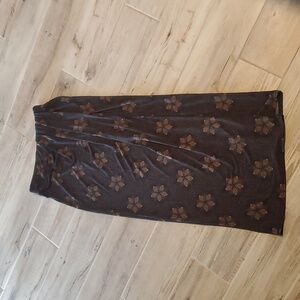 New York Co Brown Floral Maxi Skirt XS Stretch Boho Office Slinky Liquid Knit